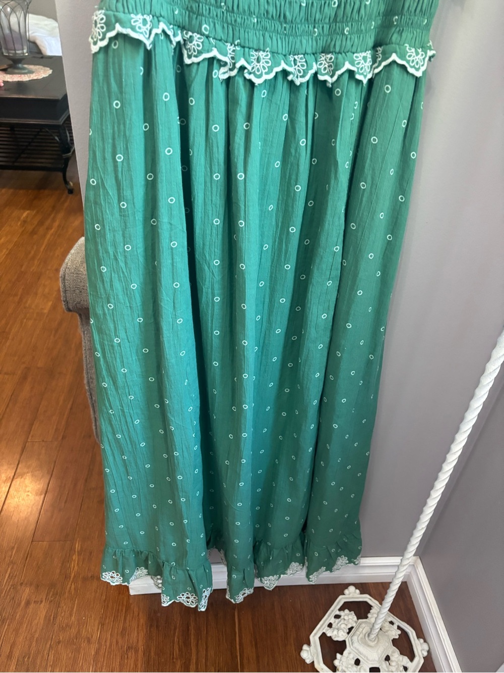 American Eagle Green Smocked Midi Dress with Lace Trim - Picture 6 of 8